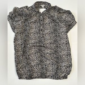 Calvin Klein animal print puff short sleeve blouse sz XS black/beige print